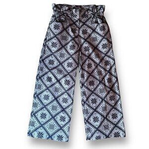 Harvey Faircloth Womens Pants Sz 8 Blue Paper Bag Waist Wide Leg Bandana Print